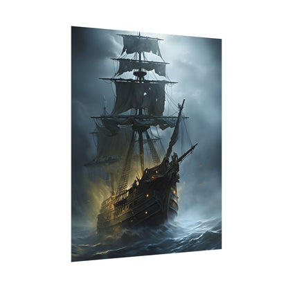 Ghostly Pirate Voyage: Historic Sea Travel Digital Art - Poster