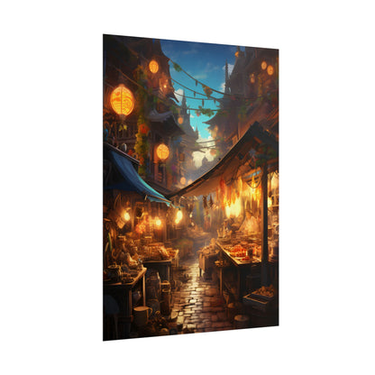 Magical Street Food Market: Vibrant Colors - Poster