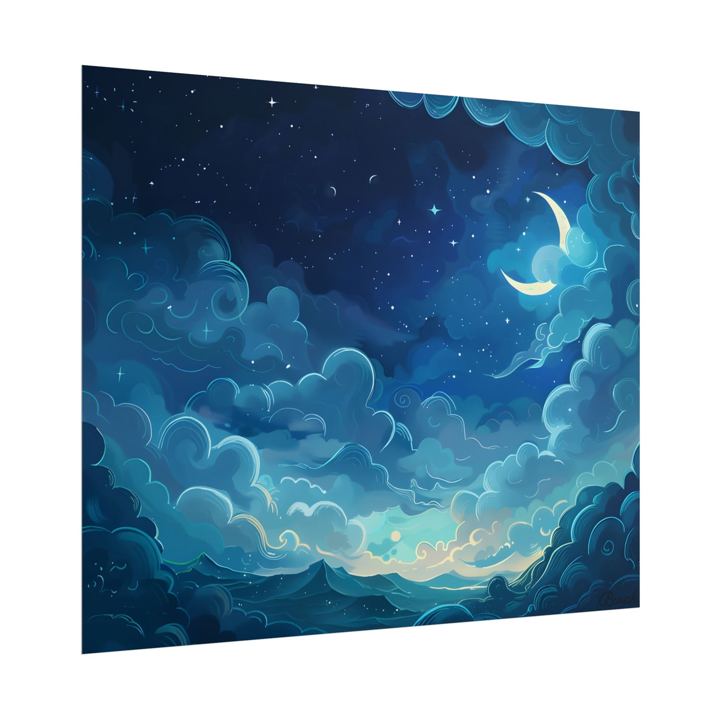 Whimsical Dreamy Night Sky: Bird in Flight Digital Art - Poster