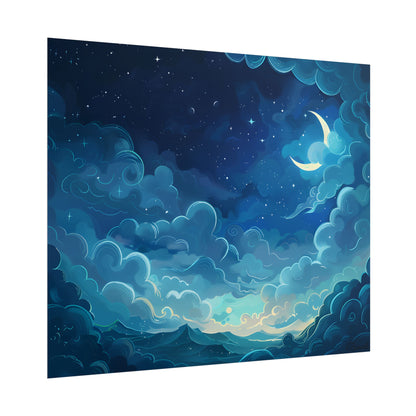 Whimsical Dreamy Night Sky: Bird in Flight Digital Art - Poster
