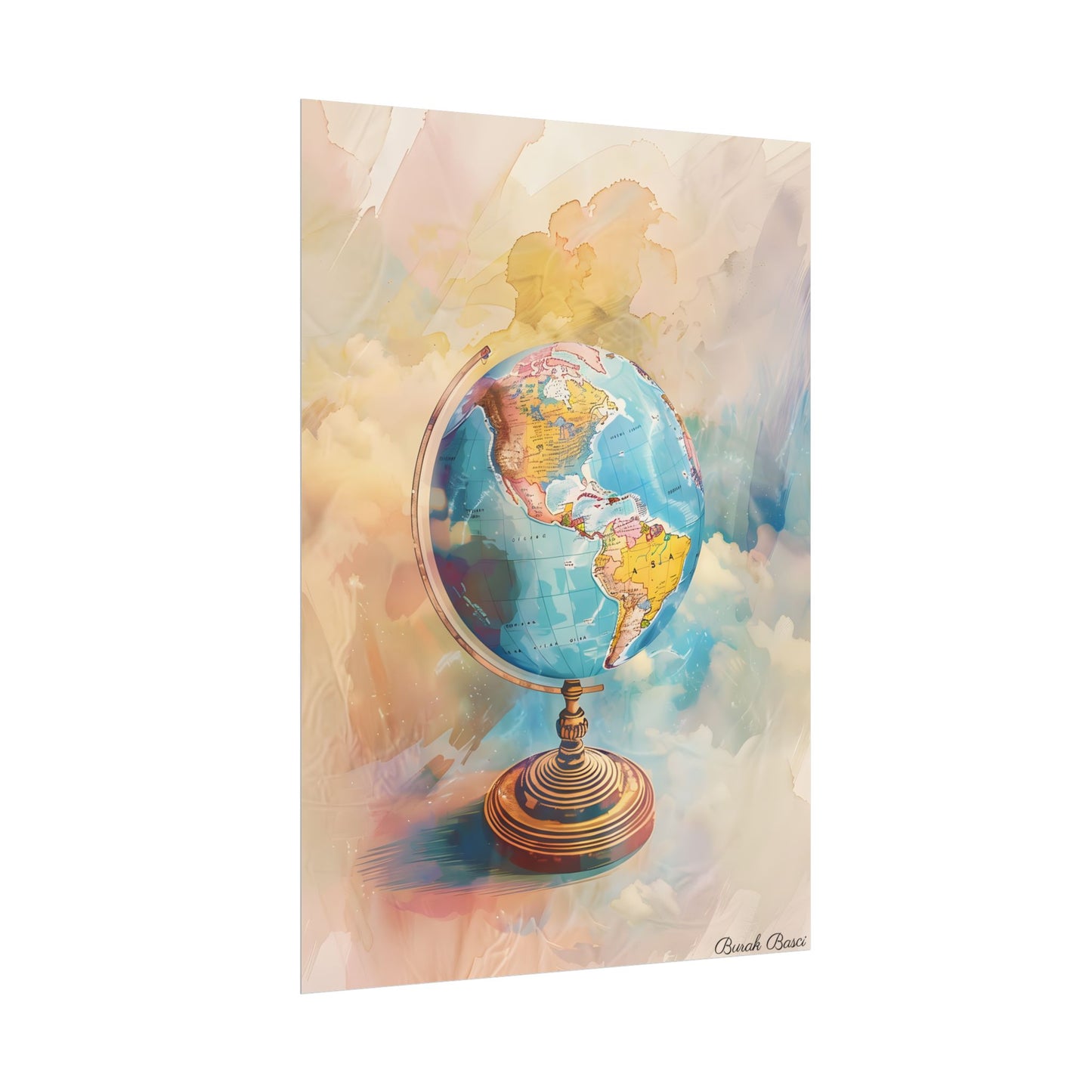 Vintage Globe Adventure: 80 Iconic Landmarks on a Classic Map - Poster