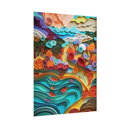 Paper Quilled Beach Bliss: Artistic Coastal Landscape - Poster