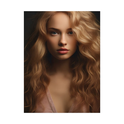 Modern Blonde Woman: Minimalist Style Portrait - Poster