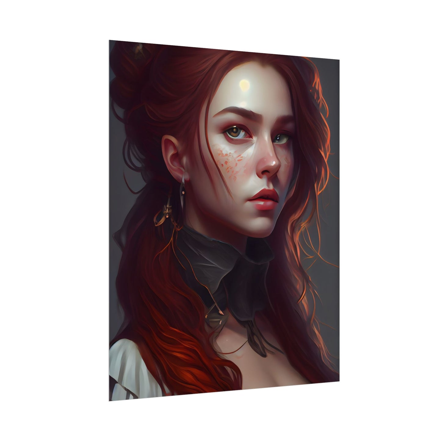 Formal Redhead Portrait: Nature-Themed Artwork in Green and Blue - Poster