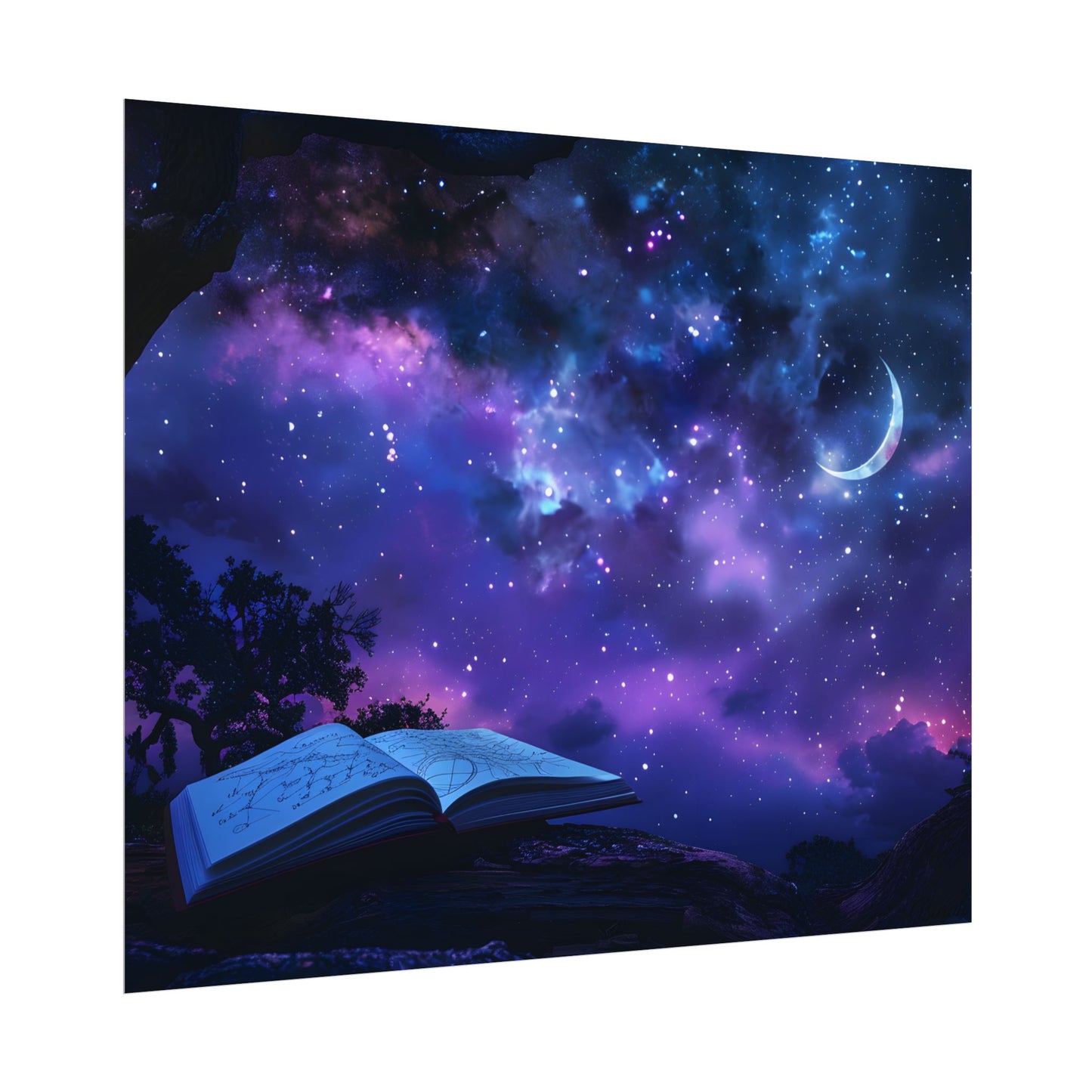 Mystical Night Sky: Stars and Crescent Moon - Poster