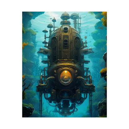 Steampunk Underwater Odyssey: Captain Nemo's Nautilu Submarine Art - Poster