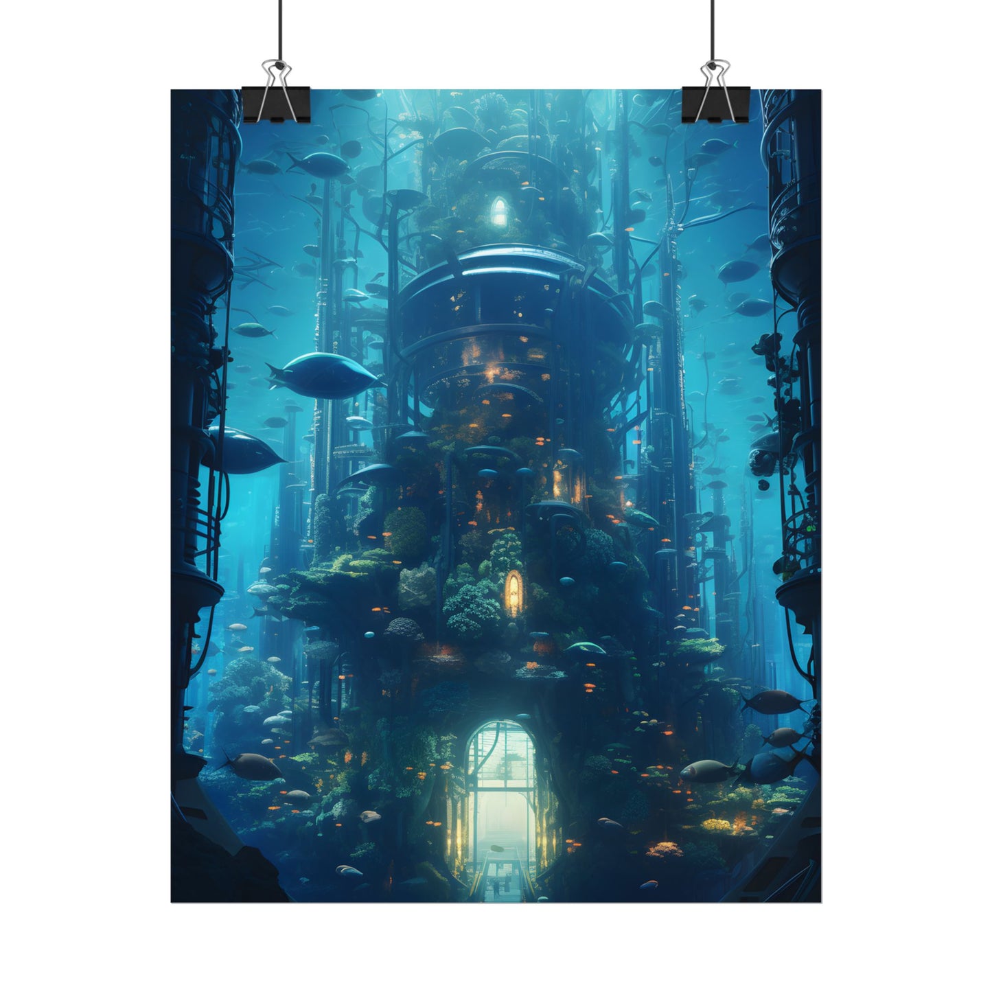 Futuristic Underwater City: Blue Horizon Digital Art - Poster