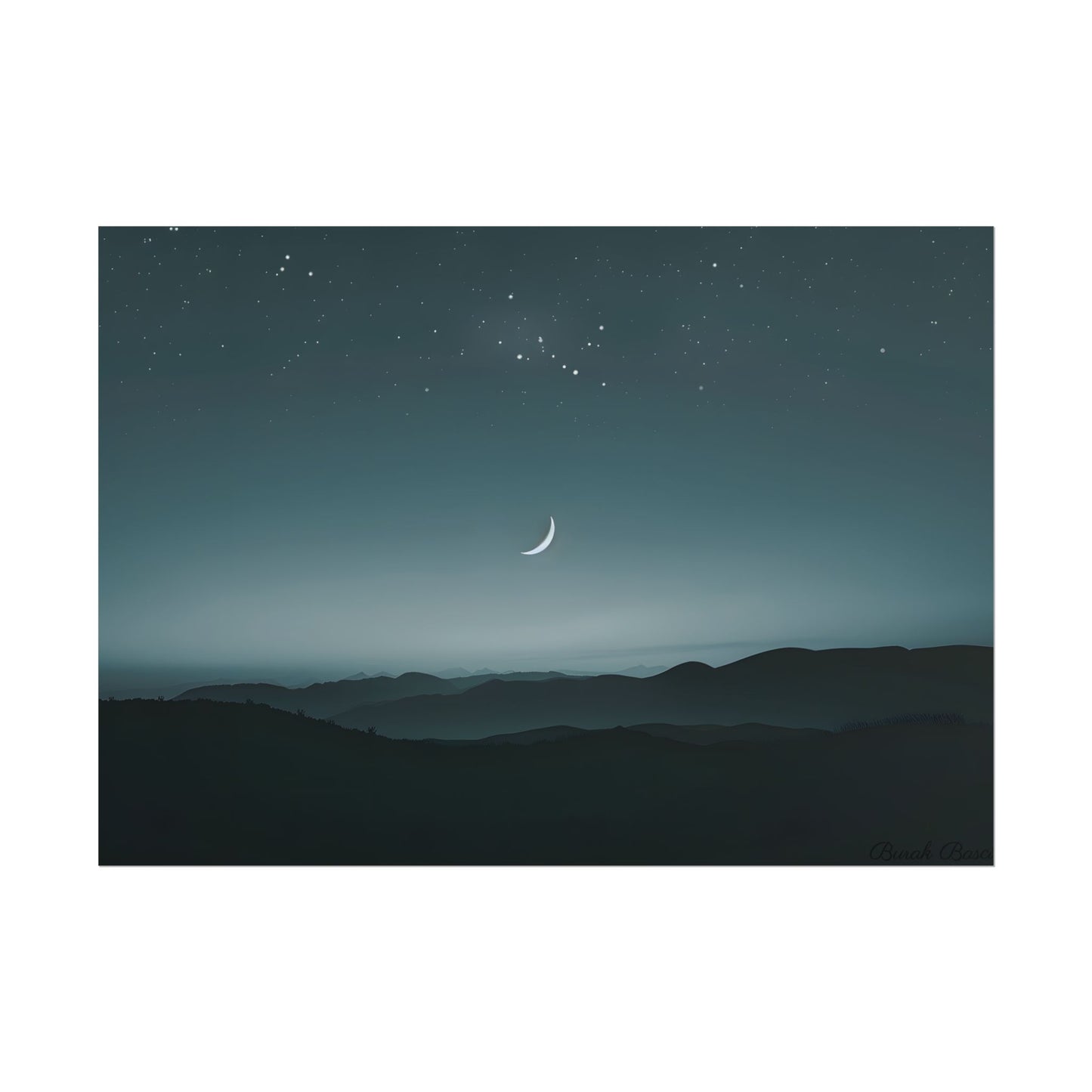 Minimalist Night Scene: Blue-Gray Sky Digital Art - Poster