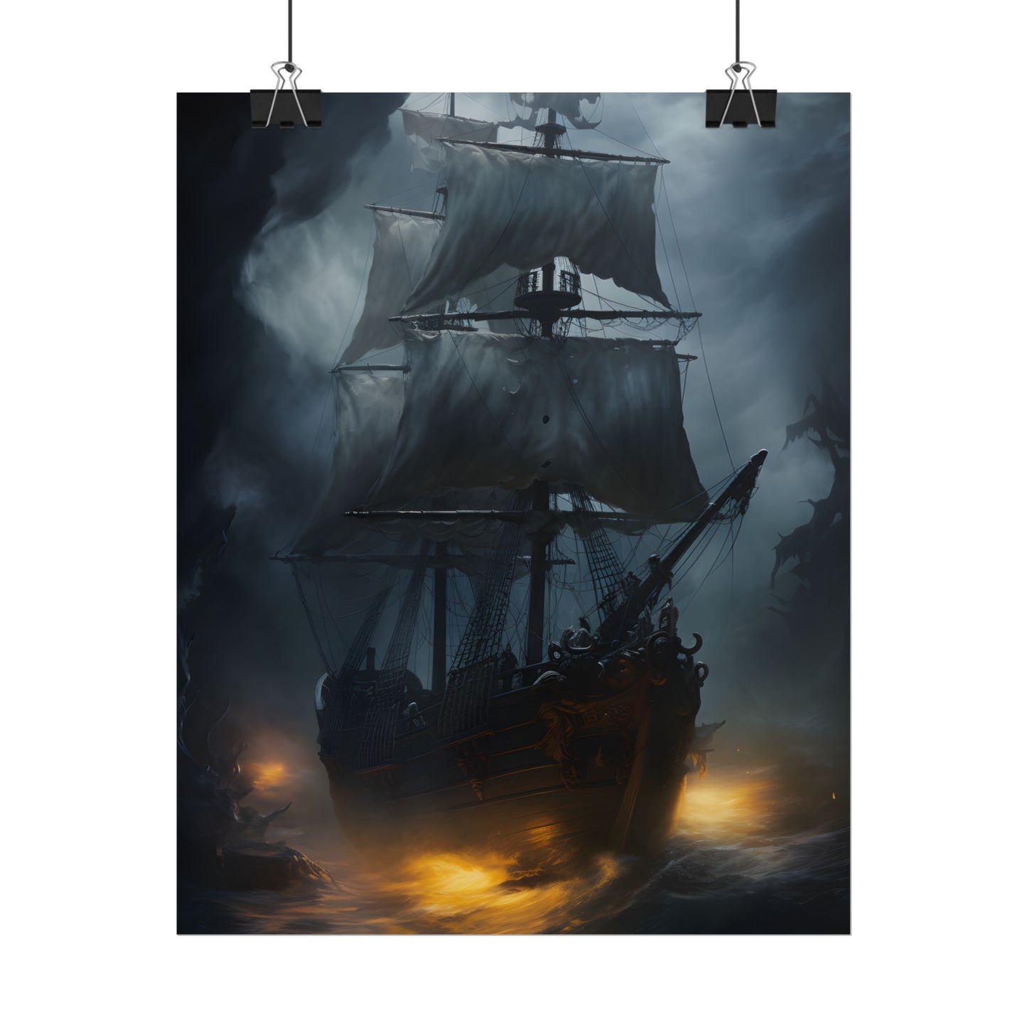 Ghostly Pirate Ship: Sailing Through the Ocean's Edge - Poster