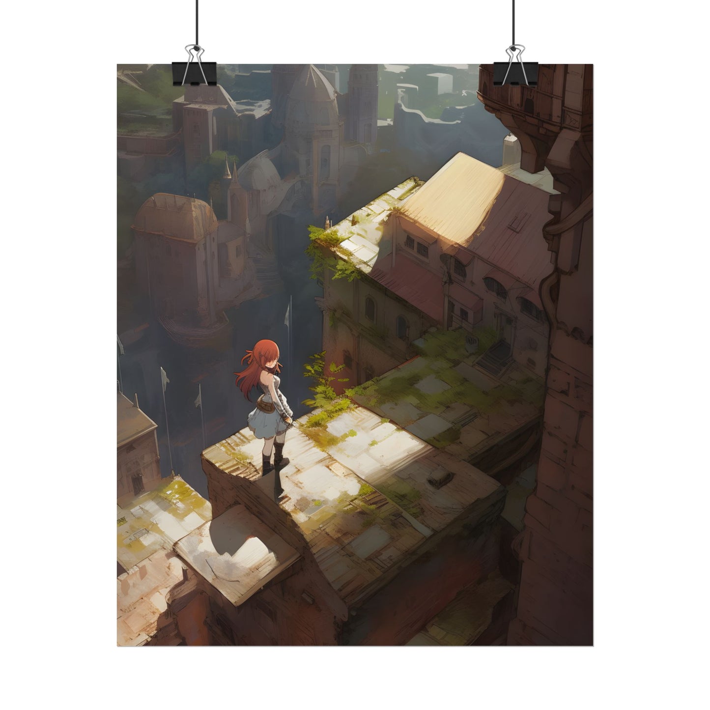Dramatic Anime Red-Haired Heroine: Digital Artwork of Courage and Action - Poster