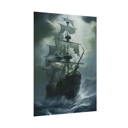 Surreal Pirate Ghost Ship Sailing Ocean - Poster
