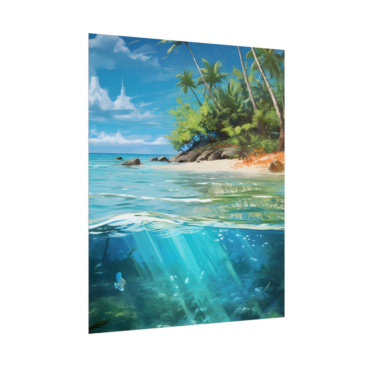Tropical Island Paradise: Serene Hut and Beach Scene - Poster