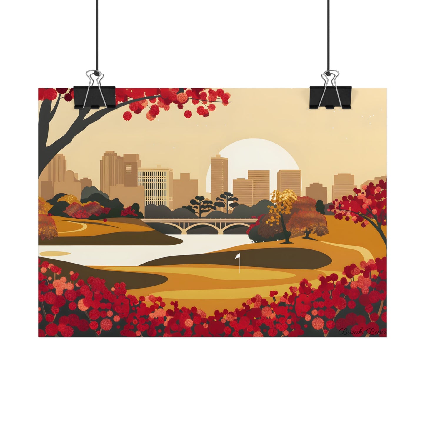 Retro Golf Illustration: Classic Course Scene - Poster
