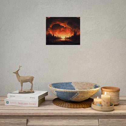 Futuristic Cyberpunk Night: Burning Cityscape Landscape Art - Poster