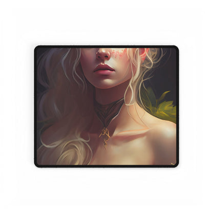 Detailed Blonde Female Portrait: Red Top Artwork - Desk Mat