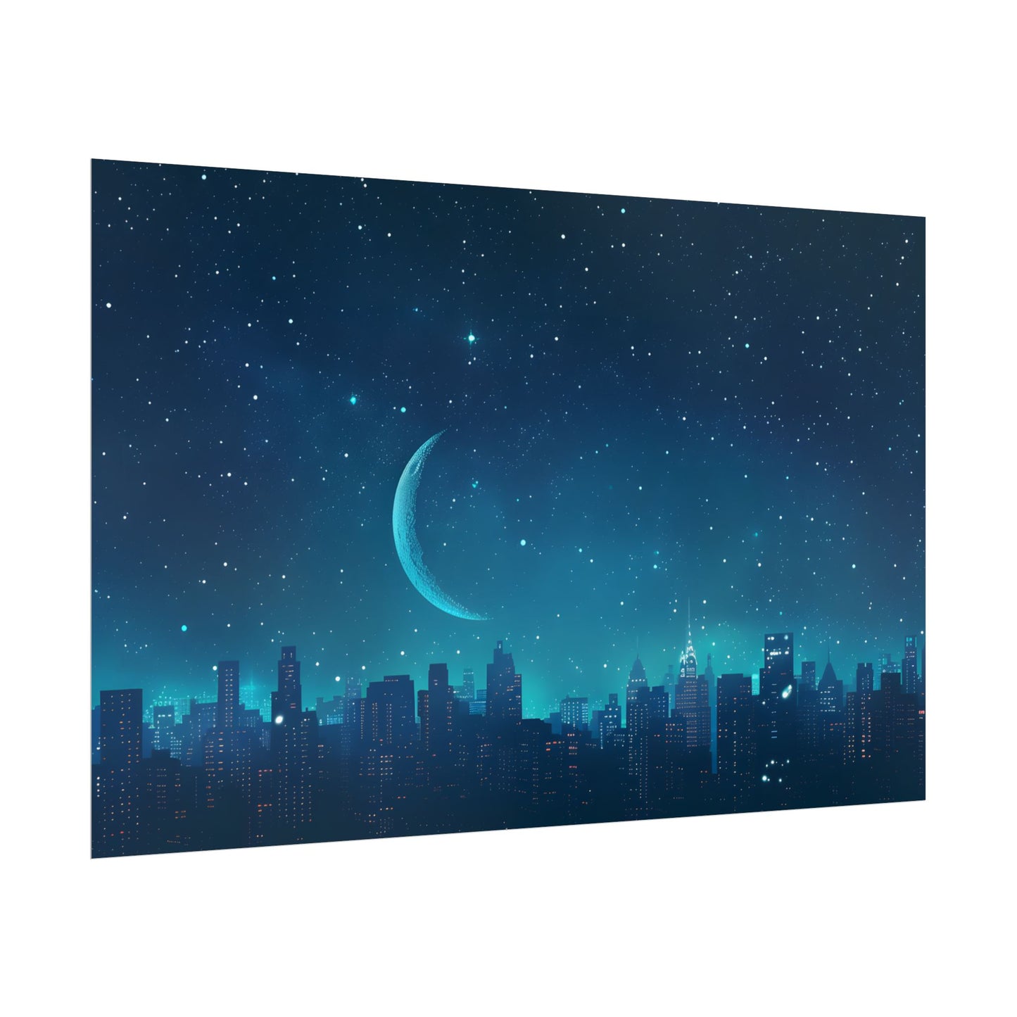 Starry Night Sky: Tranquil Dark Blue Scene with Crescent Moon - Poster