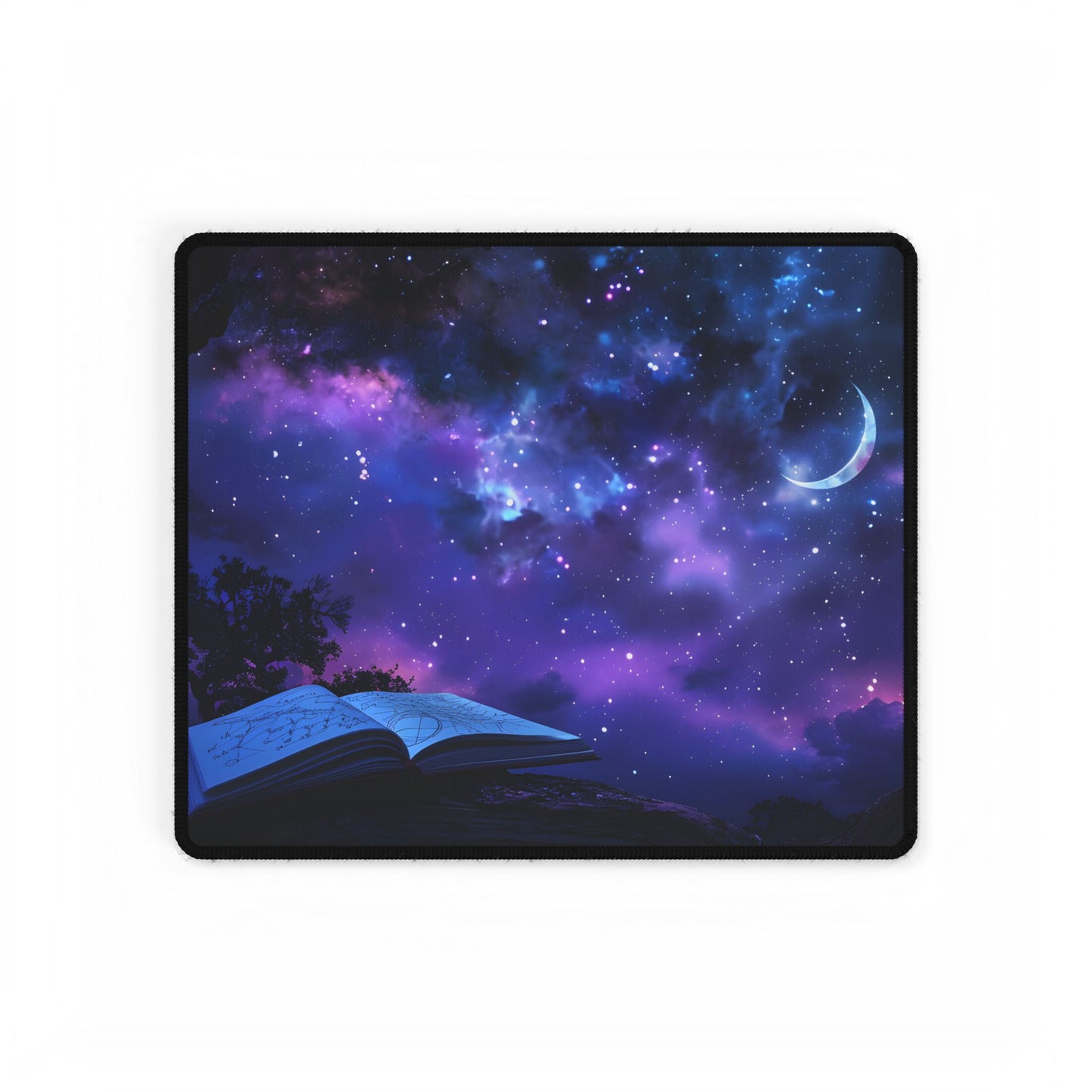 Mystical Night Sky: Stars and Crescent Moon - Desk Mat