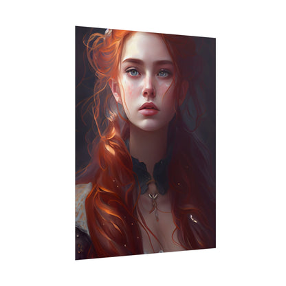 Elegant Redhead Portrait: Female Artwork in Dress - Poster