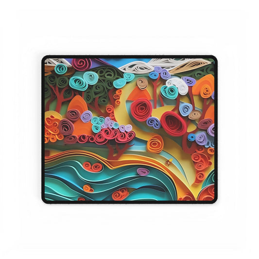 Paper Quilled Beach Bliss: Artistic Coastal Landscape - Desk Mat
