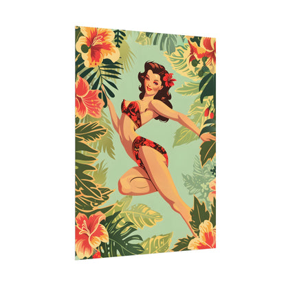 Vintage Retro Pin-Up Girl: Mid-Century Art Illustration - Poster