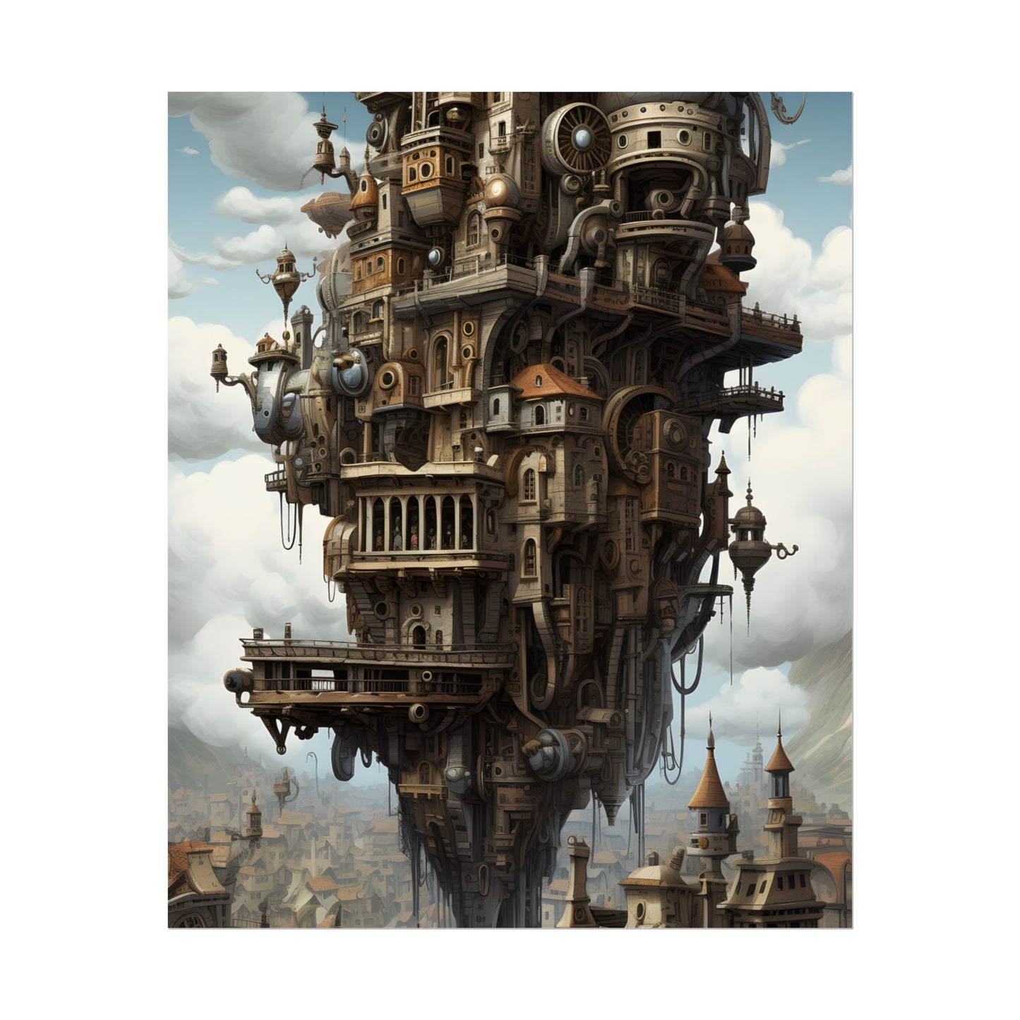Steampunk Paris Cityscape: Colorful 19th Century Artwork - Poster