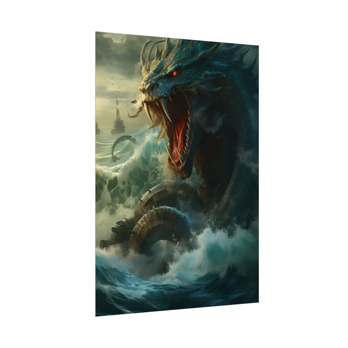 Mythical Sea Monster: Calming Green Scaled Creature Art - Poster