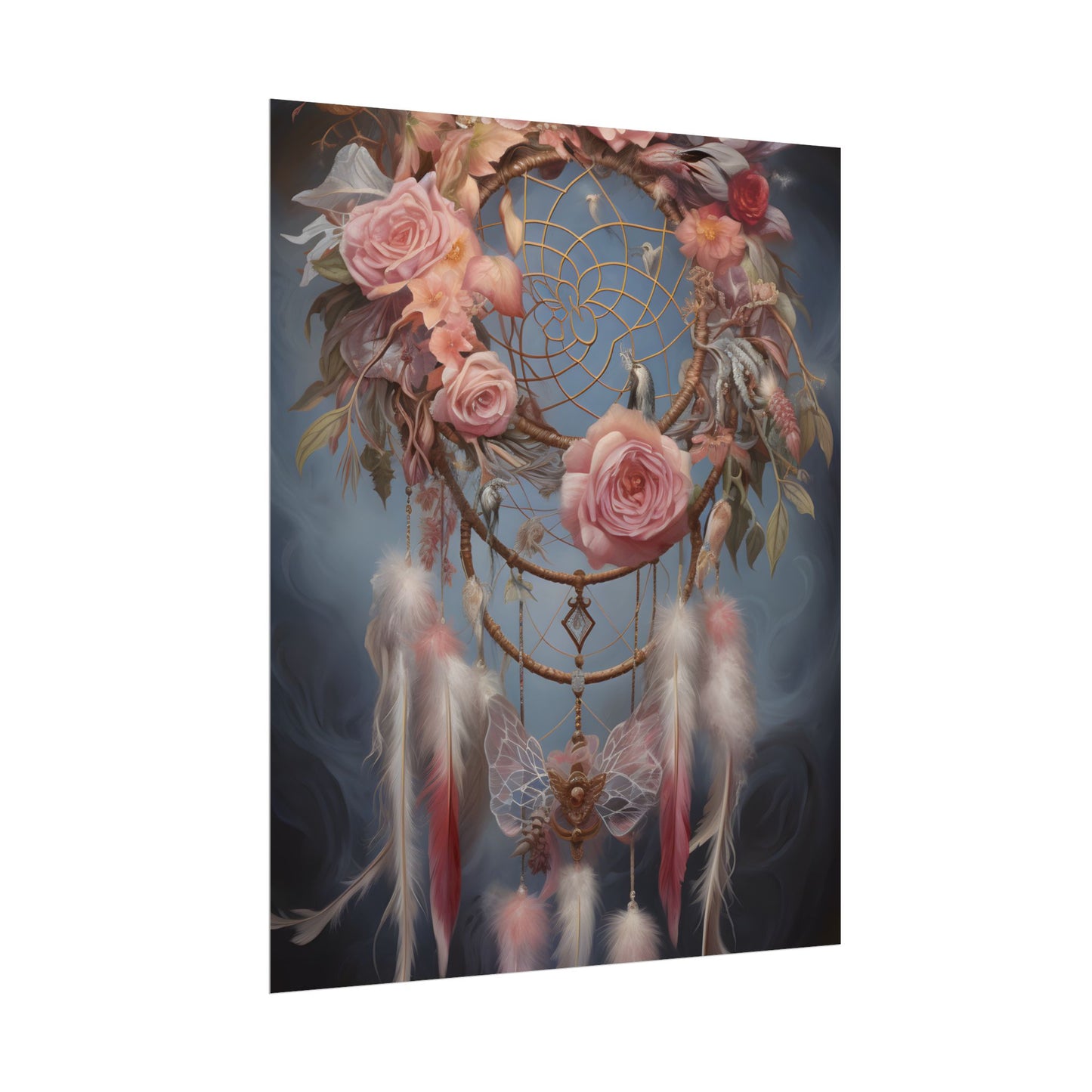 Ethereal Dreamcatcher Realm: Surreal Artwork with Colorful Feathers - Poster