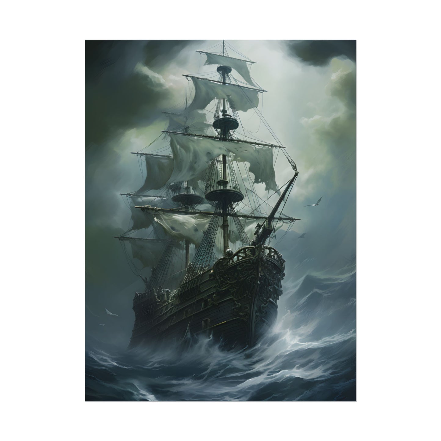 Surreal Pirate Ghost Ship Sailing Ocean - Poster