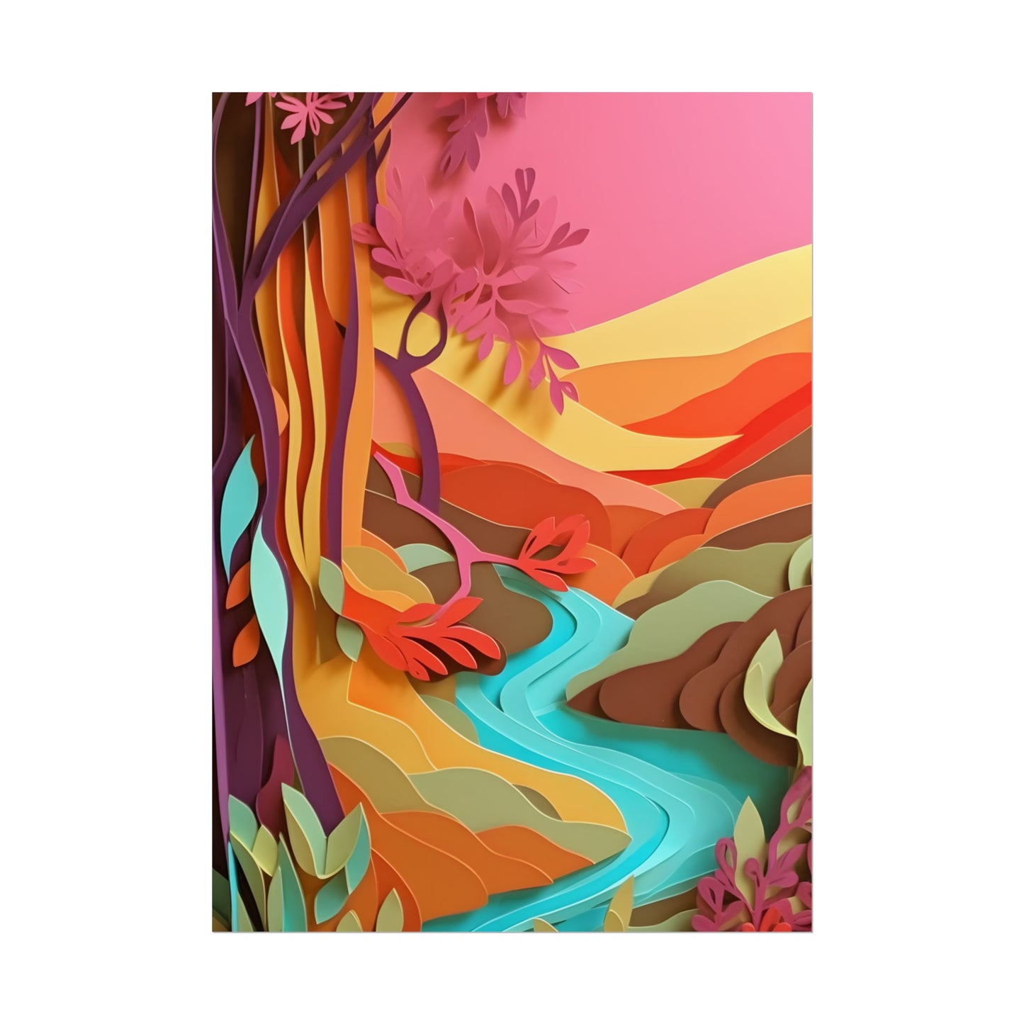 Vibrant Paper Quilled Canyon: Eye-Catching Landscape Art - Poster
