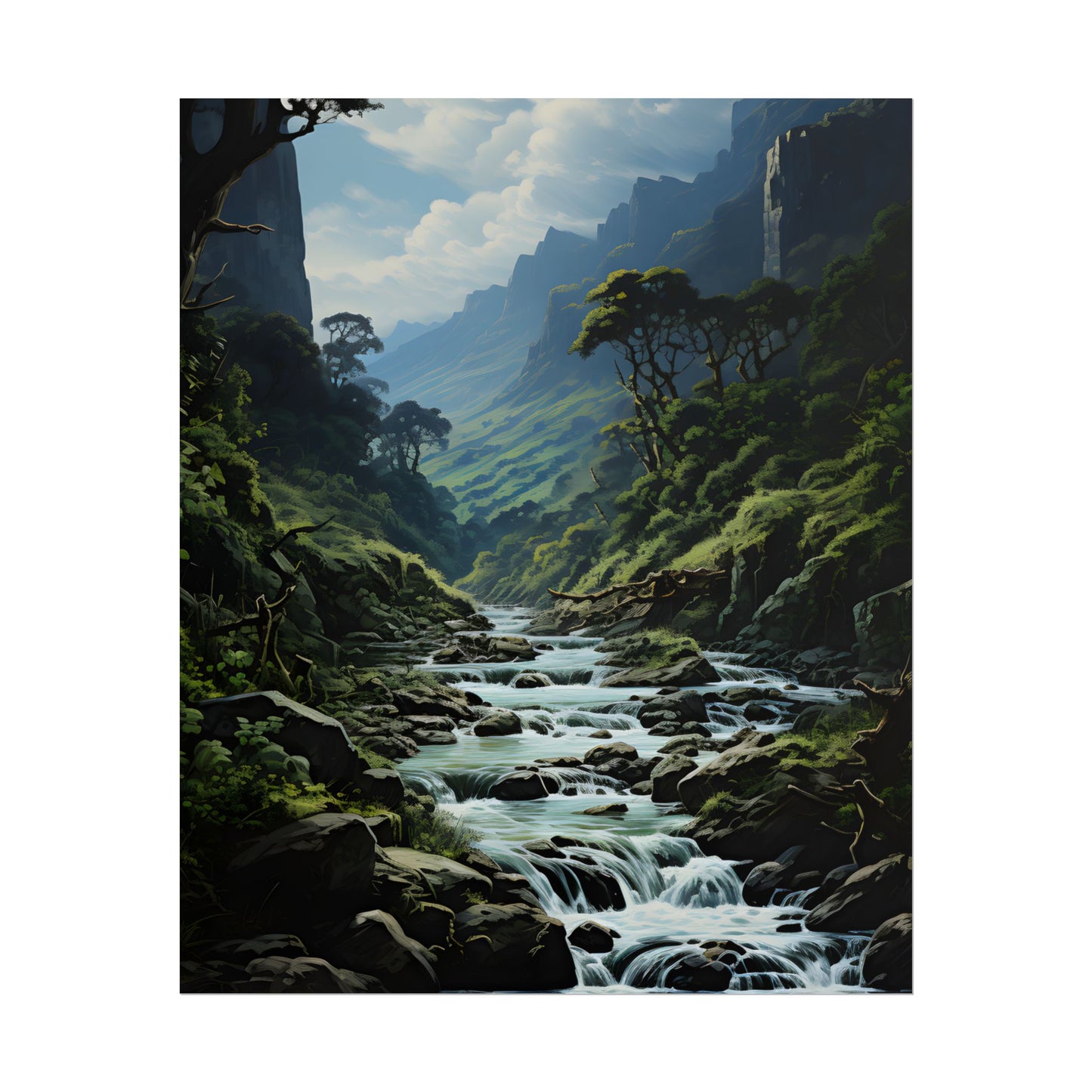 Breathtaking Blue Waterfall: Oil Painting Masterpiece - Poster