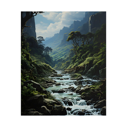 Breathtaking Blue Waterfall: Oil Painting Masterpiece - Poster