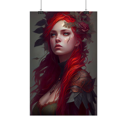 Intimate Red Hair Portrait: Artistic Female Figure in Black Dress - Poster