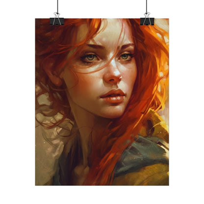 Elegant Redhead Portrait: Serious Female Artwork - Poster