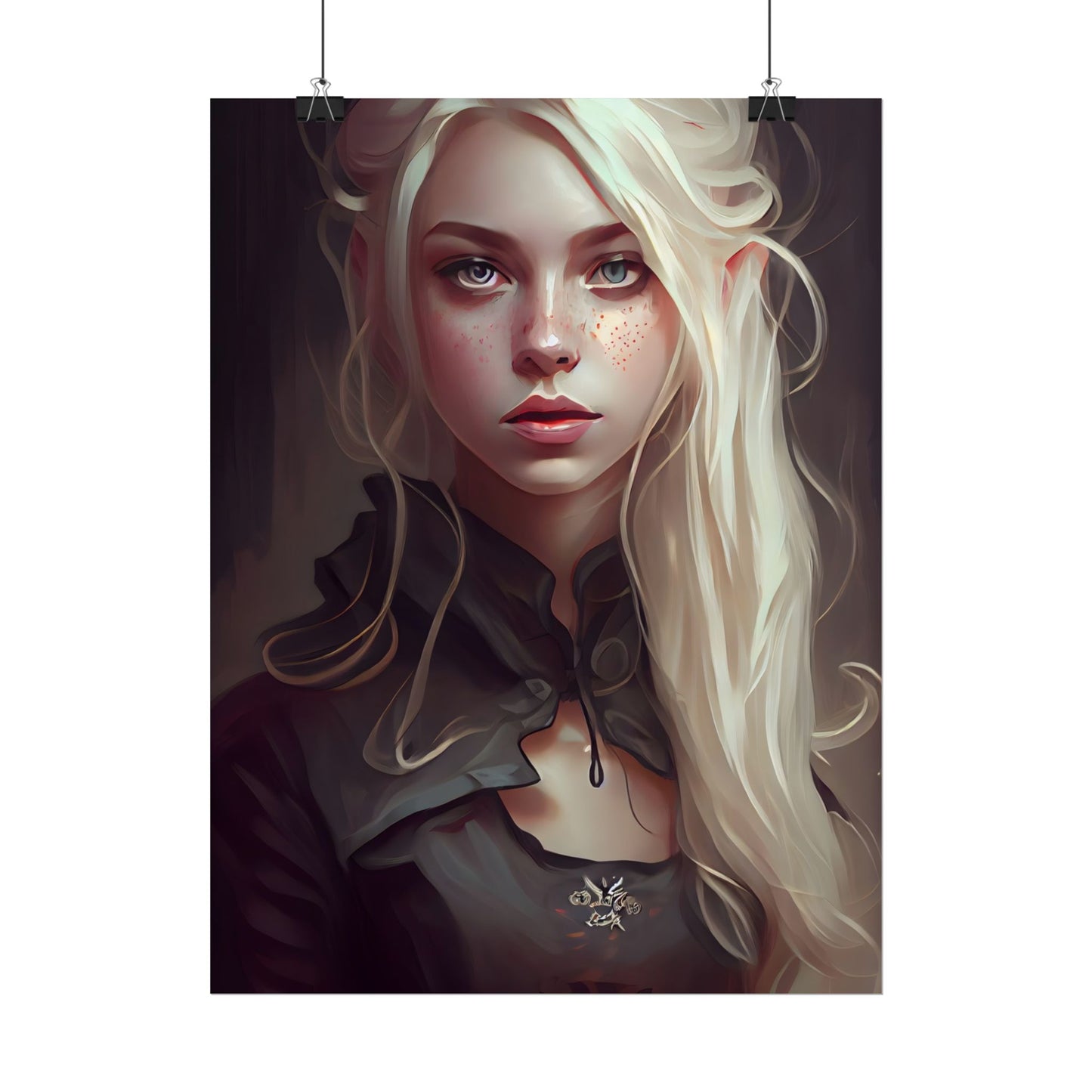 Blonde Portrait: Elegant Woman in Black Dress - Poster