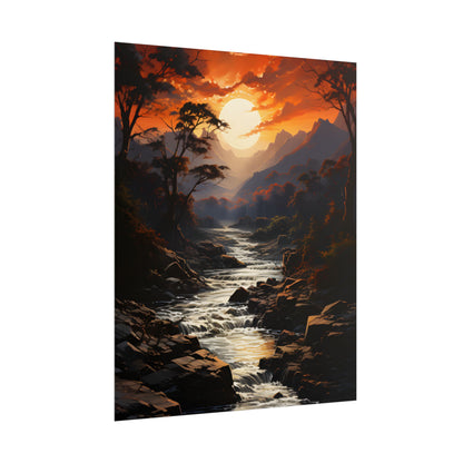Breathtaking Waterfall: Impressionist Oil Painting in Serene Atmosphere - Poster