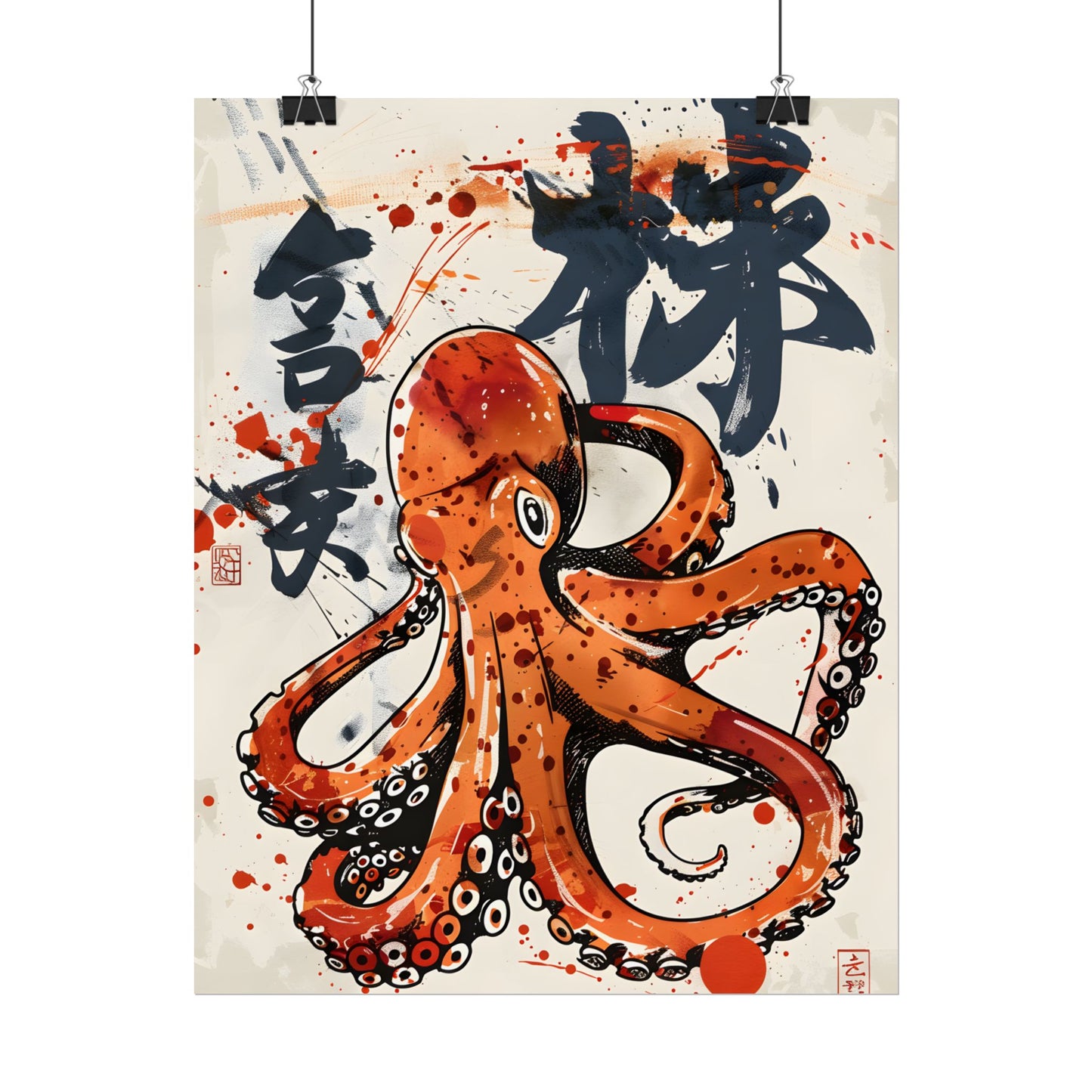 Traditional Japanese Octopus Art: Ukiyo-e Style Mural - Poster