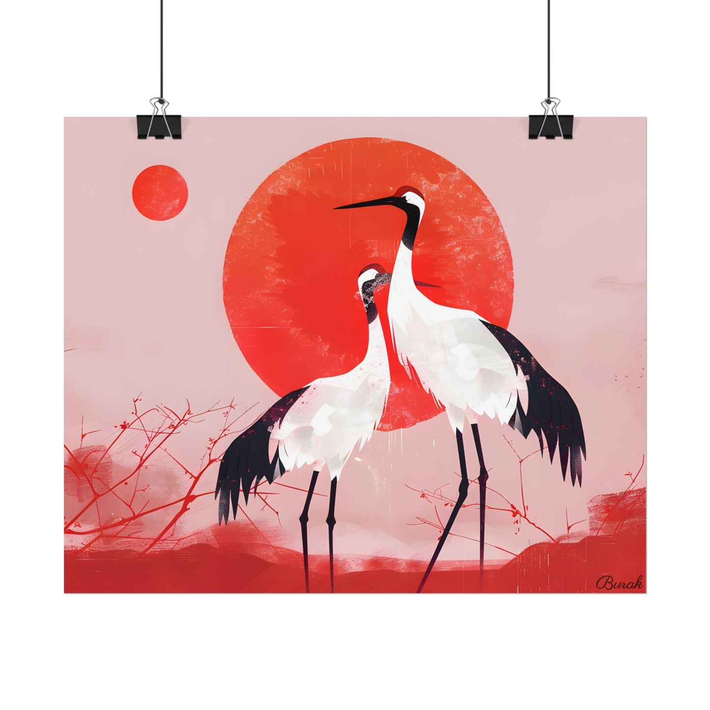 Peaceful Crane Sanctuary: Serene Landscape Nature Art - Poster