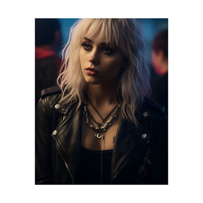 Cyberpunk Blonde Woman: Fashionable Portrait in Close-Up - Poster