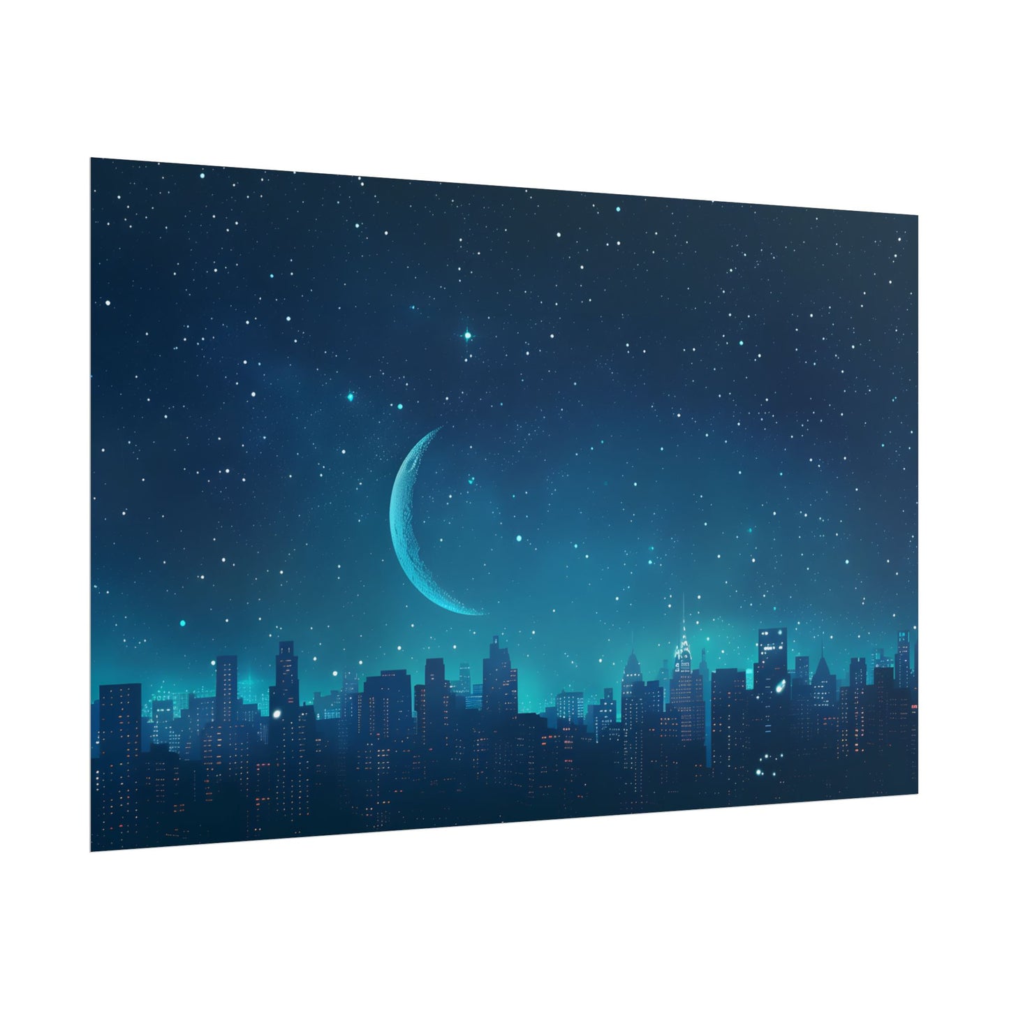 Starry Night Sky: Tranquil Dark Blue Scene with Crescent Moon - Poster