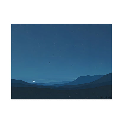 Minimalist Night Sky: Stars and Crescent Moon Art - Poster