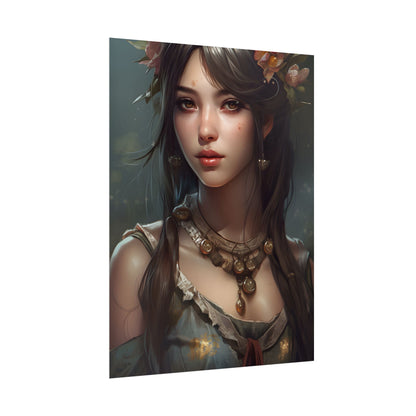 Realistic Female Portrait: Black Haired Beauty - Poster