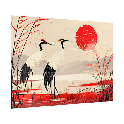 Peaceful Cranes in Serene Nature: Landscape Artwork - Poster