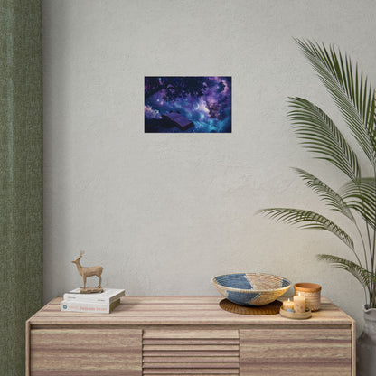 Mystical Night Sky: Celestial Dreams with Crescent Moon Art - Poster