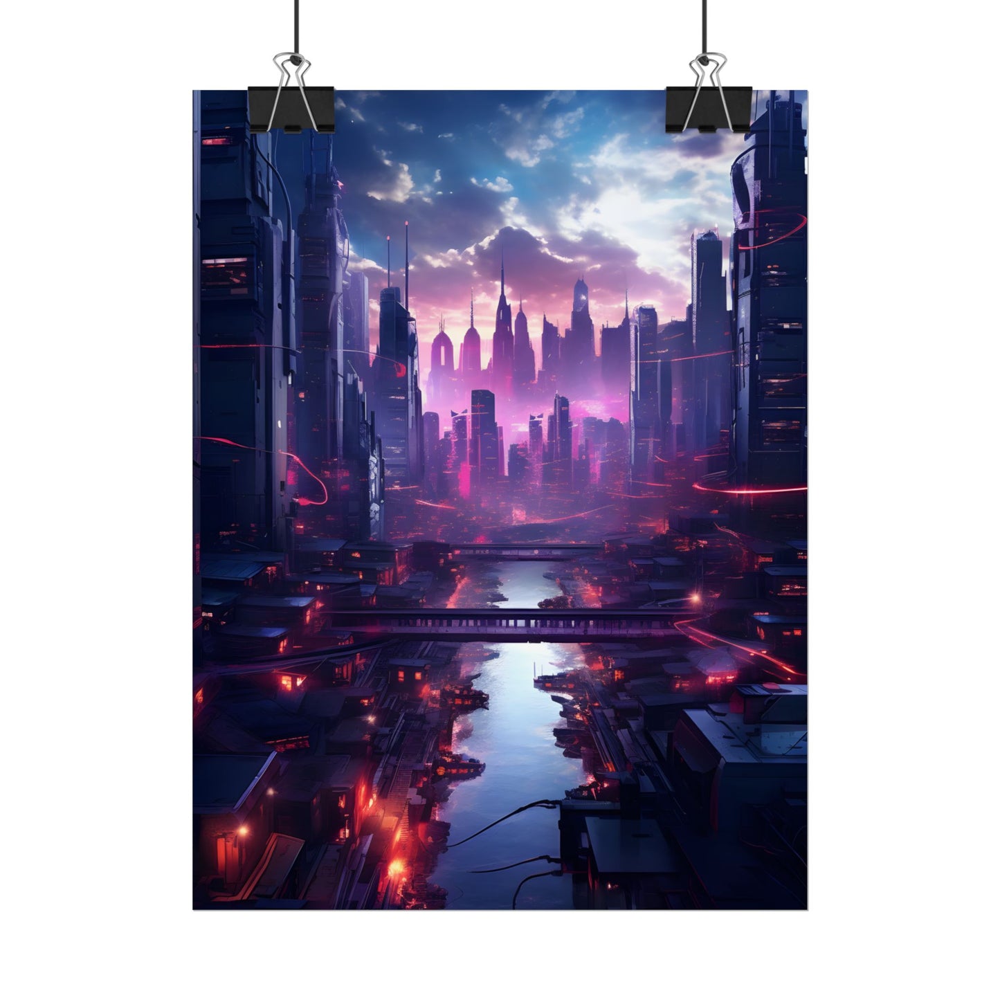 Dystopian Cyberpunk Cityscape: Neon Futuristic Artwork - Poster