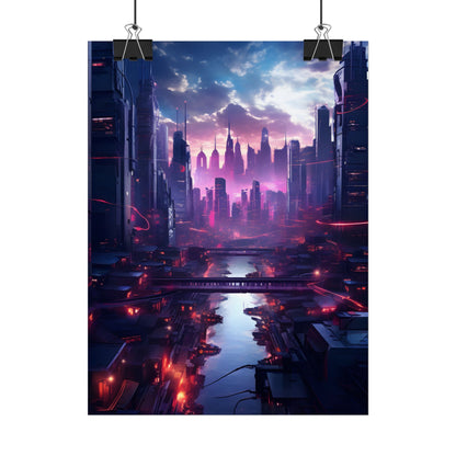 Dystopian Cyberpunk Cityscape: Neon Futuristic Artwork - Poster
