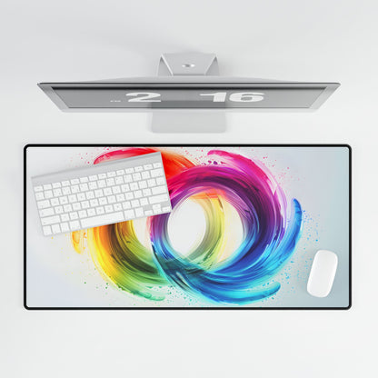 Swirling Colors: Gradient Artwork with Red, Blue, and Yellow Circles - Desk Mat