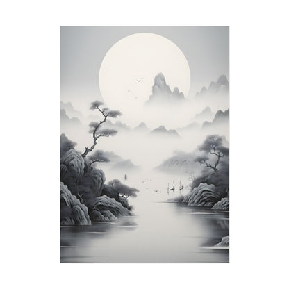 Chinese Ink Mirror Landscape: Serene Artwork - Poster