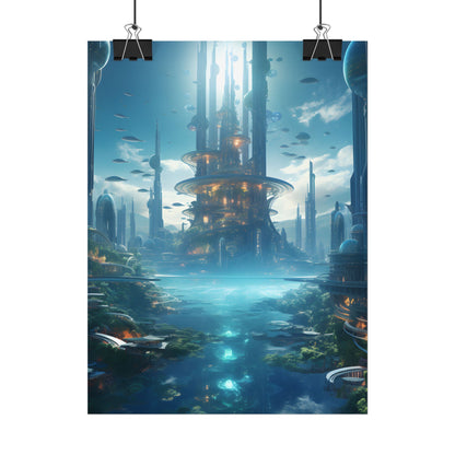 Underwater Futuristic City: Submerged Metropol Digital Artwork - Poster