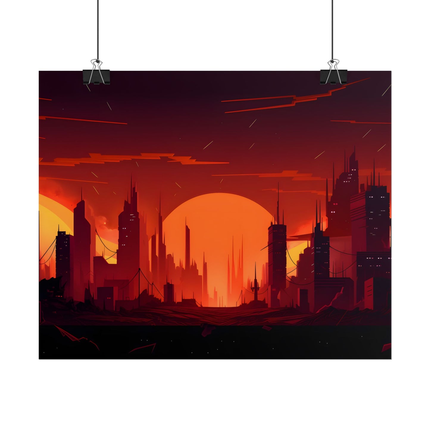 Cyberpunk Cityscape: Burning Nighttime Digital Art - Poster