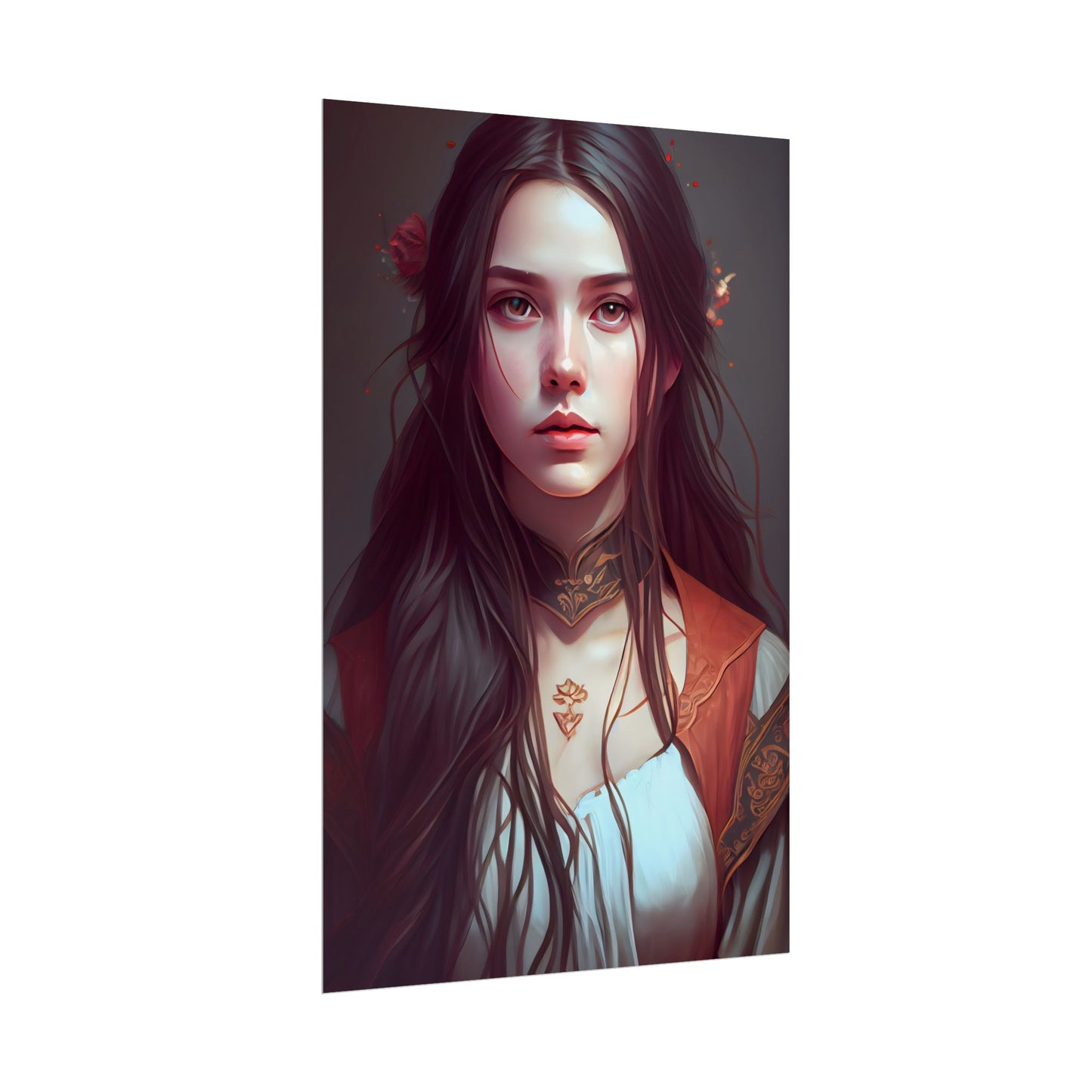 Sophisticated Female Portrait: Brown Hair Artwork in Focus - Poster